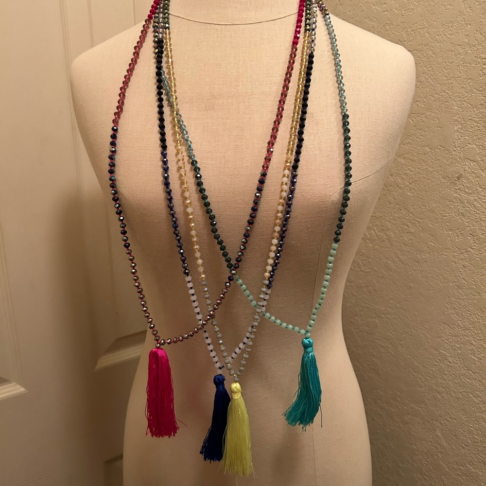 Ladies beaded stone tassel necklaces
